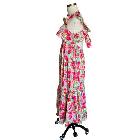 PEYTON & PARKER Cotton Floral Colorful Ruffled Sleeve Maxi Dress Women's Size XS - Picture 2 of 6